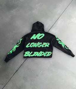 Personnalisé pour hommes Crop surdimensionné bas avec ficelle avec unisexe demi pas de poche ourlet brut 3D coupé bord coudre bouffée impression à capuche - Product Image 2