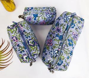 Travel-Friendly Eco-Friendly Water Resistant <b>Large</b> Medium Zipper Cases for Organizer | Hand Quilted Cotton Vintage Makeup <b>Bag</b> | - Product Image 1