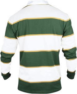 Maillot Rugby Rayé Vert et Blanc-Polo Manches Longues Brodé en Polyester Coton Parfait - Product Image 2