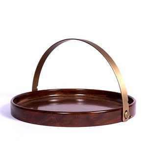 Brass Band Round <b>Tray</b> Wood Serving with Black Metal Handles Great for Ottoman <b>Tray</b> Food Breakfast <b>Eating</b> <b>Tray</b> - Product Image 5