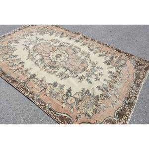 Classic Beige <b>Brown</b> <b>Wool</b> Rug 5.6 X 8.9 ft Handmade Turkish Rugs Rectangular Patchwork Design for Living Bedroom Hallway Latex - Product Image 4