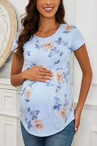T-shirt de maternité en coton à manches courtes pour femme, respirant, imprimé, sur mesure, pour l'allaitement et la grossesse - Vente en gros - Product Image 6