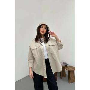 Camisa de Gabardina Beige - Beige - Product Image 1