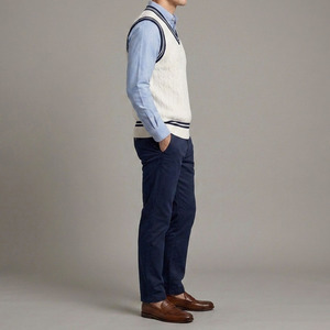 Pull tricoté à col en V pour homme, manches longues, coupe ajustée, doux, style décontracté et sportif, personnalisable (couleurs et tailles), automne - Product Image 5