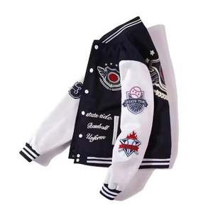 Custom 100% Cotton PU Leather Sleeve <b>Varsity</b> <b>Jacket</b> for Men Oversized <b>Vintage</b> Letter Chenille Embroidery Stand Collar Front Logo - Product Image 3