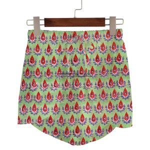 Shorts de Algodón con Estampado a Bloque Hechos a Mano, Ropa de Verano para Mujer, Shorts de Algodón con Estampado a Bloque, Colección de Playa para Chicas, Estilo Baby Doll - Product Image 3