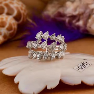 แหวนเพชร Baguette สำหรับผู้หญิงขนาด14K แหวนทองหลายวงแหวนหมั้นสำหรับผู้หญิงของขวัญโรเดียมชุบทอง - Product Image 3