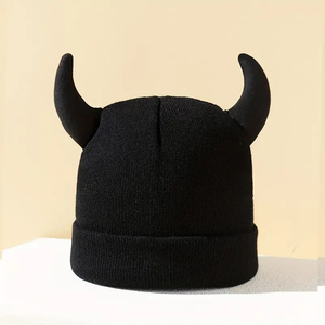 Horn Shape Acrylic Beanies for Men Soft High Quality Solid Color <b>Winter</b> <b>Hat</b> Knitted Designer Logo Plush Style Outdoor Ski Use - Product Image 4