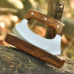 Hache Ulu de qualité industrielle à dos plat avec support en bois de frêne, inspirée des Vikings, en acier inoxydable, lame de 5 pouces - Product Image 5