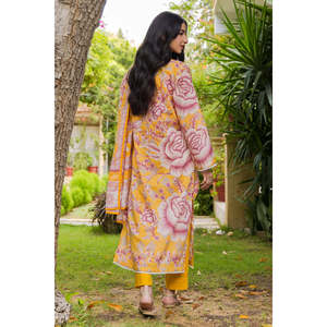 Traje de 3 Piezas sin Coser para Mujer, Color Amarillo, Estampado Digital, Material de Muselina - Product Image 4