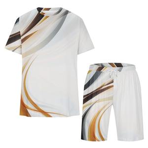Personnalisé été couleur unie hommes chemise revers short à manches courtes sport décontracté été hommes deux pièces ensemble - Product Image 3