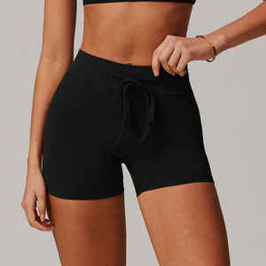 Short de yoga taille haute pour femme Pantalon athlétique à séchage rapide et respirant avec motif solide de levage de la hanche et fermeture à cordon de serrage - Product Image 5