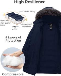 Abrigo acolchado de invierno con estampado crudo de lona transpirable para mujer 100% poliéster disponible en talla grande - Product Image 3