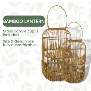 Porte-bougie cylindrique en bambou naturel avec perles - Fait à la main pour la décoration de la maison et les événements - Abat-jour moderne - Product Image 4