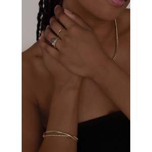 Petite Familia 14K <b>Gold</b> Cuban Bracelet with Emerald Diamond Pearl Rhodium & <b>Gold</b> Plated Star-shaped <b>Rose</b> <b>Gold</b> Religious <b>Bangles</b> - Product Image 3