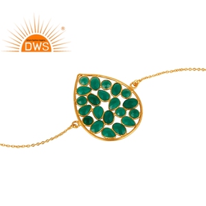 Latest Design Sterling Silver 18K Gold Plated Natural Green Onyx <b>Gemstone</b> <b>Bracelet</b> Custom Jewelry Manufacturer - Product Image 3