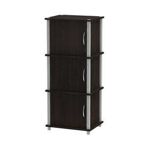 Modern 1944 Multi Use 3 Tier <b>Storage</b> Cabinet Wood Triple Single Door <b>Sideboard</b> Compact Accent Mahogany Oak Organizer - Product Image 3