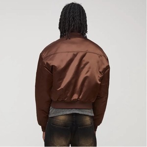 Haute qualité 100% laine brillant longue à capuche antibactérien Varsity veste hommes couleur marron solide logo brodé personnalisé - Product Image 3