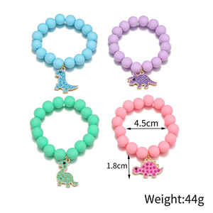 Summer Cute Pink Quartz Animal Charm <b>Bracelets</b> for Kids <b>Gold</b> Plated Resin <b>Beads</b> Pendant <b>Bracelets</b> Kid-Friendly Gifts(4 Pcs) - Product Image 4
