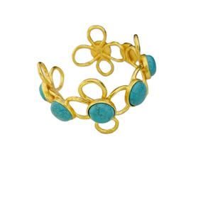 Bracelet de manchette en plaqué or, fait à la main, fleur et pierre de turquoise, couleur or, bracelets, bracelets indiens, bijoux - Product Image 2