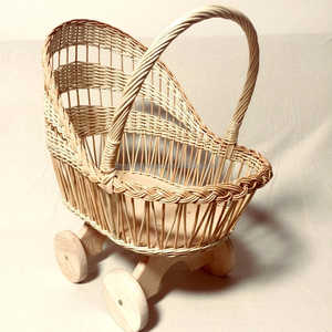 Vente en gros de haute qualité poussette pour bébé trotteur à pousser à la main avec rotin naturel fait à la main pas cher poussette pour enfant pour poupée - Product Image 2