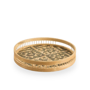 Bandeja redonda de bambú hecha a mano para servir, Material de ratán duradero con diseño rústico para comida y desayuno, Vecraft - Product Image 5