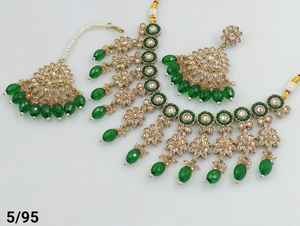 Indian Traditional Drop & Stone Flower Stylish Gold Plated and With Matching Earring and Maagtika Necklace Set for Women - Product Image 3