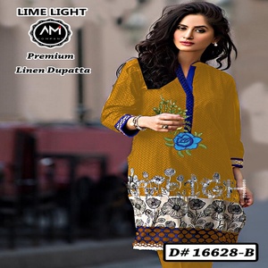 Réplica de diseñadores paquistaníes, trajes de mujer de 3 piezas de lino, estampado Digital, bordado de cuello, múltiples marcas, indio pakistaní - Product Image 3
