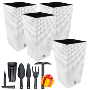 Ensemble de 4 pots à fleurs Rato de 7,2 L avec insert 17x17x32,4 cm en blanc + 1 ensemble de 6 outils de jardin GRATUIT - Product Image 1
