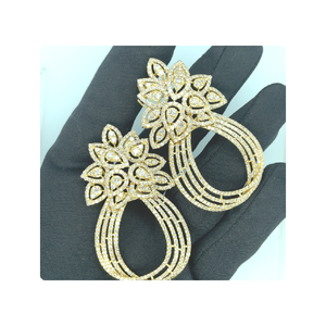 Pendientes de diseñador de oro amarillo de 14kt con diamantes de laboratorio Pendientes de diamantes de lujo - Product Image 4