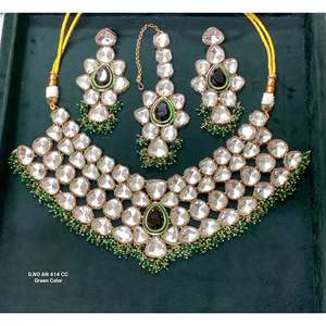 414 CC Pear Cut Moissanite Bezel Setting Women's Wedding Mehandi Kundan Necklace - Product Image 5