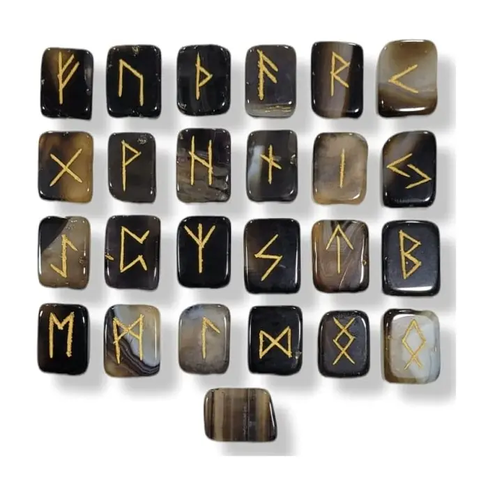 Siyah oniks akik küp kristal Rune Set doğal Wicca enerji taşı için Divination ve sezgi meditasyon koruma viking rune
