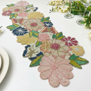 Camino de Mesa y Manteles Individuales Hechos a Mano con Cuentas Multicolores, Diseño Floral Moderno Bordado, Diseño Personalizado para Exportación - Product Image 1