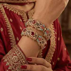 Premium Quality Silver/<b>Gold</b> Plated Brass Indian Ethnic Flower Design Wedding Bridal <b>Bangles</b> <b>Sets</b> Trendy Fashion Pearl Churiyan - Product Image 3