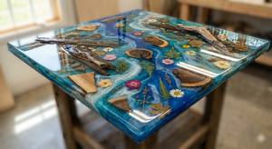 Table en résine époxy carrée artisanale de luxe |   Surface de designer polie de qualité supérieure pour tables à manger, hôtels, cafés et espaces modernes - Product Image 3