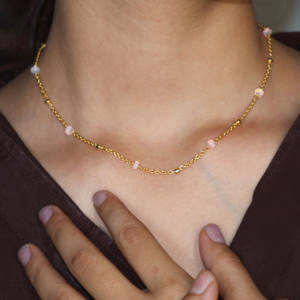 Handmade 925 Sterling Silver <b>Necklace</b> with Natural White <b>Opal</b> Beads 14 in Women's Jewelry for Wedding or Gift - Product Image 3