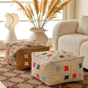 Puf de Cuero Marroquí Hecho a Mano, Otomana Tradicional Artesanal, Decoración del Hogar, Asiento Boho para Sala de Estar - Product Image 1