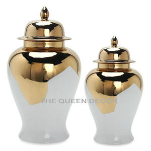 Pot de gingembre décoratif de luxe fait à la main en aluminium métal forme ronde finition émail bleu et blanc fabriqué à la main créatif - Product Image 4