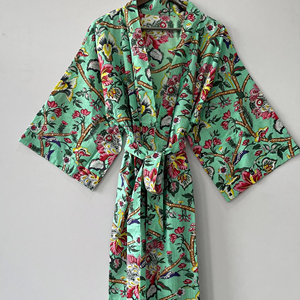 Vert 100% coton indien plage Kimono Robe hiver douche peignoir Robe de chambre ODM vêtements de plage - Product Image 1