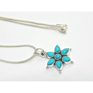 Collar con colgante de plata de ley 925 turquesa, joyería Floral hecha a mano con cadena de plata, regalo para niñas - Product Image 3