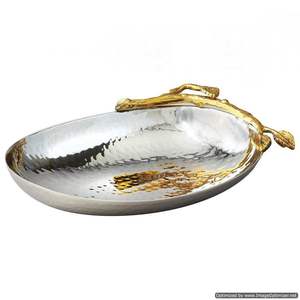 ถาดเสิร์ฟอาหารทำจากโลหะอลูมิเนียมสุดสร้างสรรค์พร้อมด้ามจับสีทองดีไซน์ทันสมัยถาดเสิร์ฟขนมอาหารทรงกลม - Product Image 6