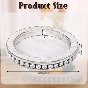 Round <b>Rustic</b> <b>Wood</b> Beaded Tray Handcrafted Farmhouse Decorative Serving Tray - Product Image 6