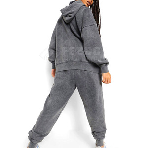 Wholesale Custom Made Cotton Acid Wash Tracksuits <b>for</b> <b>Women</b> Light <b>Weight</b> Hooded Collar Solid Winter OEM Service Available - Product Image 3