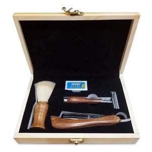 Mens Black Metal Shaving <b>razor</b> Brush Stand with Craft Paper Box Grooming <b>Set</b> - Product Image 1