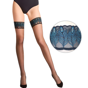 Medias Altas de Nylon Fino para Niñas, Medias Transparentes Sexys y Lindas con Estampado de Encaje de Pavo Real, Diseño Sólido, para Uso en Invierno y Verano - Product Image 2