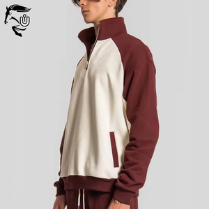 Chaqueta de lana de algodón con media cremallera personalizada Unisex, conjunto de pantalones de chándal apilados acampanados, chándal de gran tamaño con estampado de pantalla para hombres de alta calidad - Product Image 3