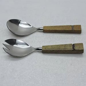 Ensemble cuillère et fourchette de la plus haute qualité avec manche en bois et en résine en acier inoxydable Ensemble de couverts pour la cuisine - Product Image 1