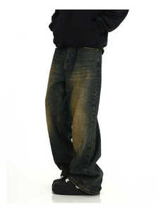 กางเกงยีนส์ทรงหลวมสำหรับผู้ชาย, กางเกงยีนส์ลำลองขากว้างแฟชั่นวินเทจซักได้ - Product Image 3