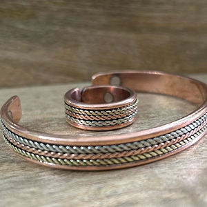 Venta al por mayor elegante 99.9% cobre magnético pulsera y anillo conjunto ágata Unisex gama alta artritis puños cobre curación anillos de dedo - Product Image 1