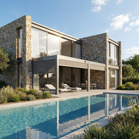 Pavillon de jardin en métal de luxe, robuste, avec toit pare-soleil et écrans zippés pour terrasse et jardin.